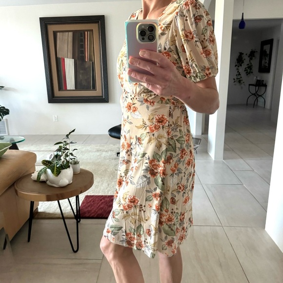 Sirenlily Mesh Fit and Flare Knee Lenght Dress Natural Floral Print Size M - Picture 2 of 11